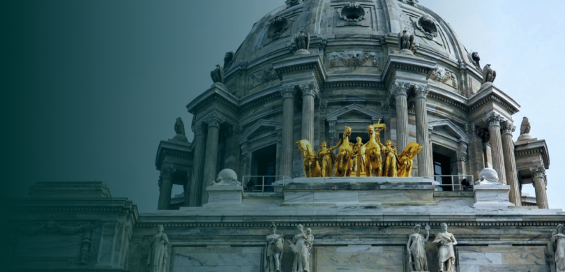 The Minnesota state capitol building with a teal overlay.